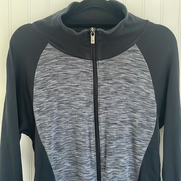 COLUMBIA women’s gray and black full zip track gym jacket two pockets size M - Picture 2 of 13